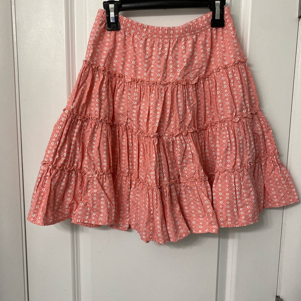 Hanna Andersson Twirl Skirt Pink Flower Tiered Ruffle Girls 130 US 8